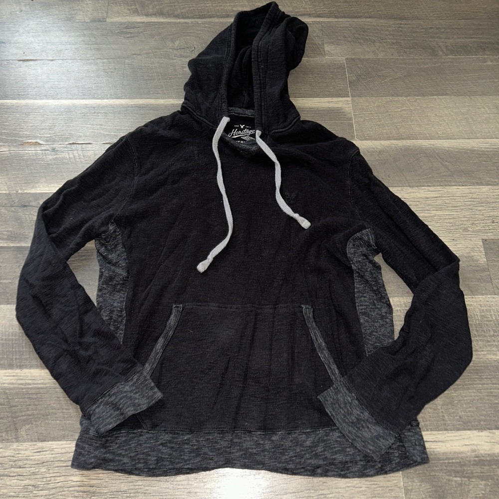 American Eagle Hoodie Adult Small Black Heritage Thermal Pullover Sweatshirt Men